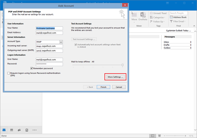 Add account and click more settings