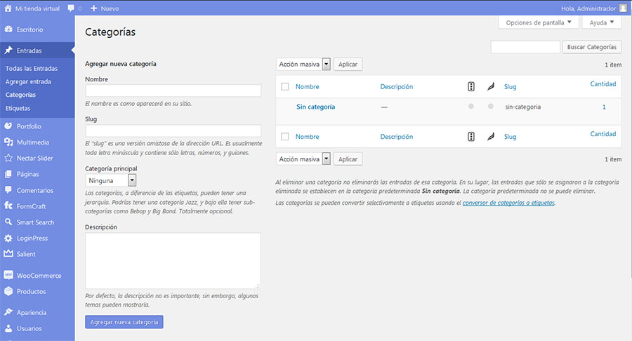 Categorías de entradas de WordPress