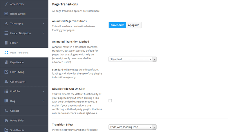 Panel de configuración general en Salient Theme - Footer